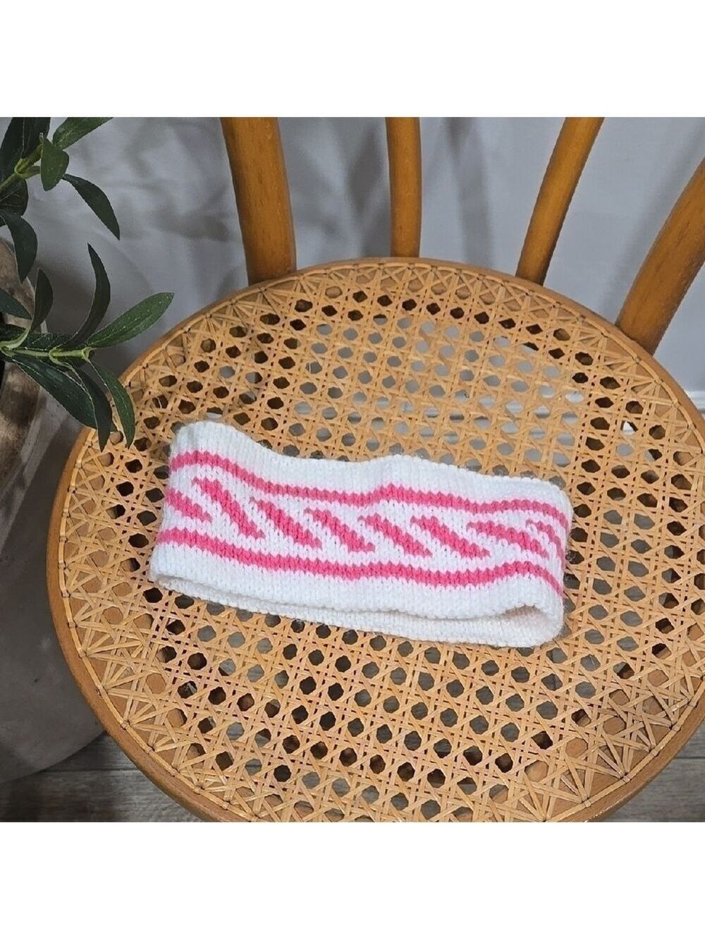 Retro 80's Handmade Pink and White Knit Headband